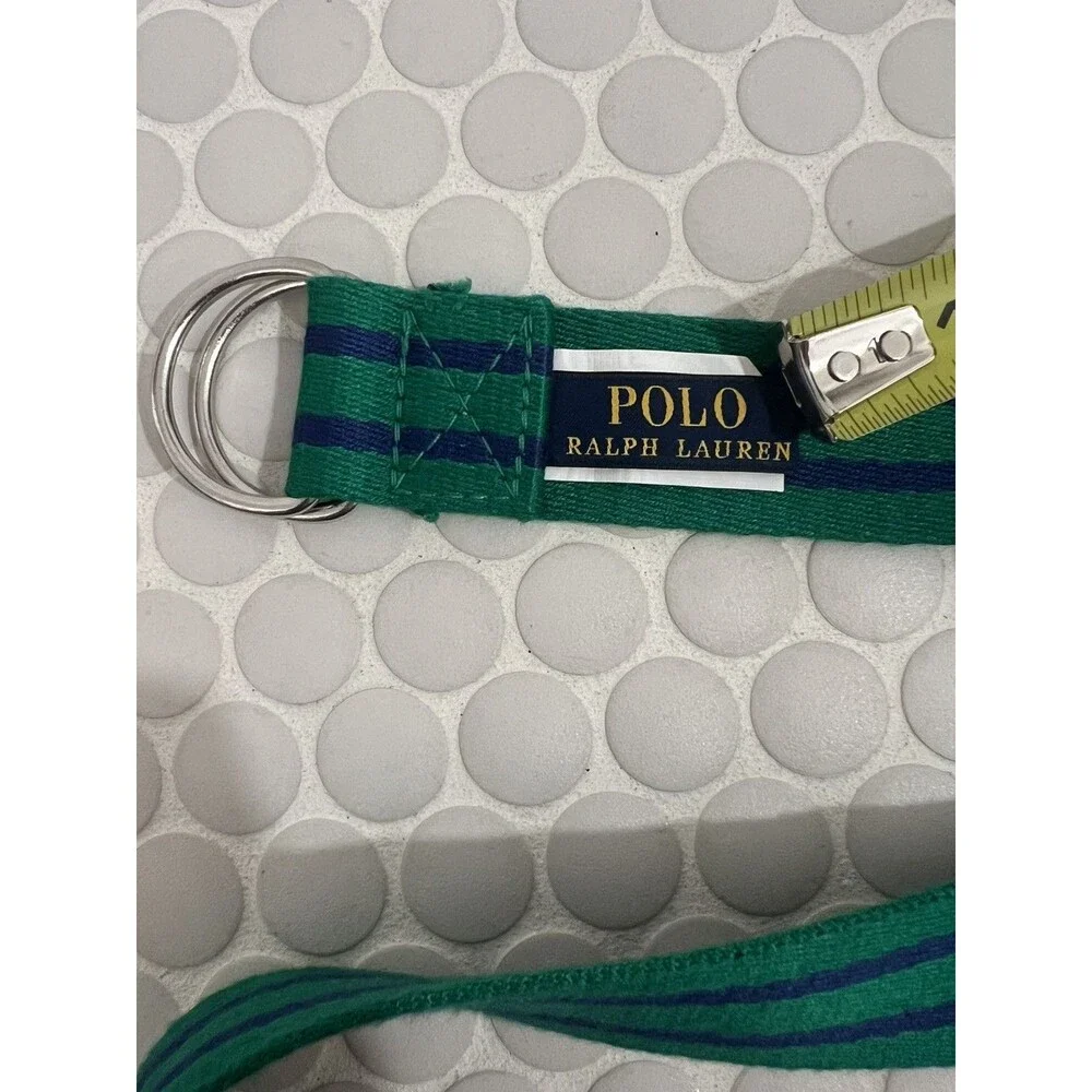 Polo Ralph Lauren 31” Boy Youth Striped Fabric Belt Navy Green Double D Buckle